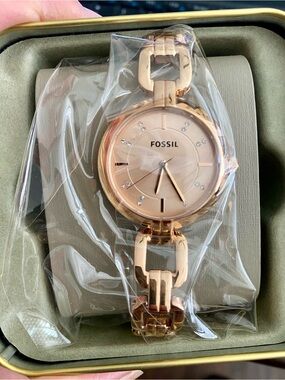 Fossil Rose Gold-Tone Crystal Accent Bracelet Watch